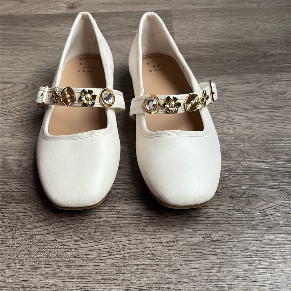 a new day Cream Flats with Gold Embellishments